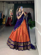 South-Style Kanchipuram Silk Lehenga Choli with Zari Weaving 8