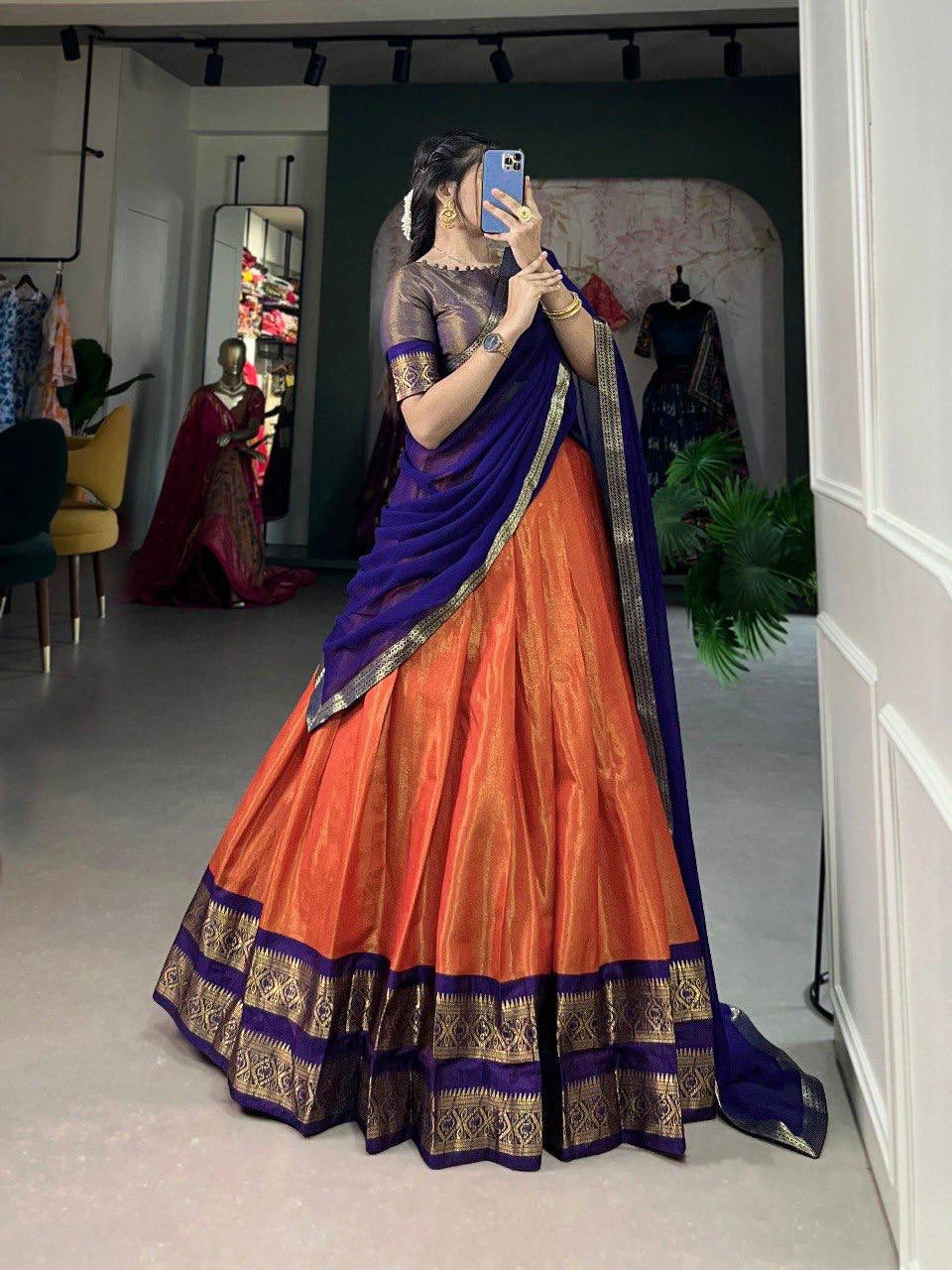 South-Style Kanchipuram Silk Lehenga Choli with Zari Weaving 8
