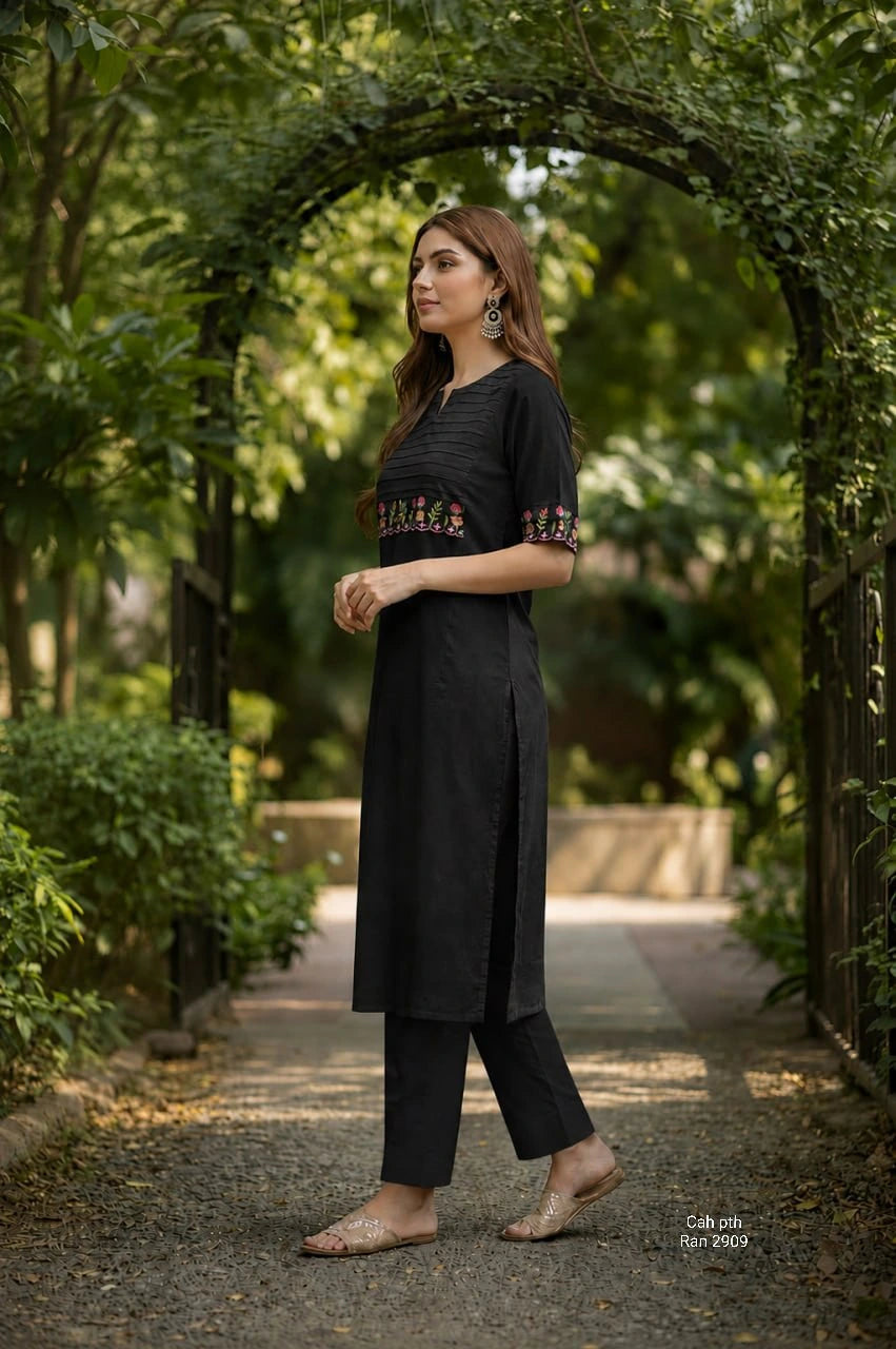 Cotton Embroidered Kurti & Pant Set 7
