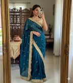 🤩💗Insta Viral Space Silk Saree Multi Sequence Full Worked With Contrast Blouse💗🤩 9