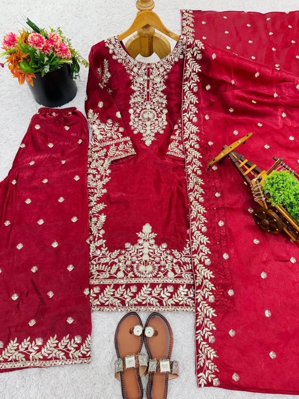 Silk Embroidered Kurta Set 7