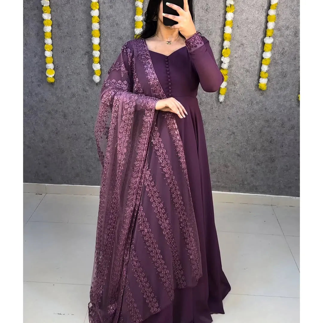 💜💜Premium Faux Georgette Gown With Embroidery Dupatta😍😍 6