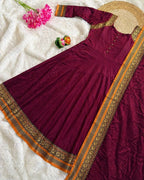 🍁🌸Traditional Temple Border Meera Anarkali Gown With Dupatta🌸🍁 2