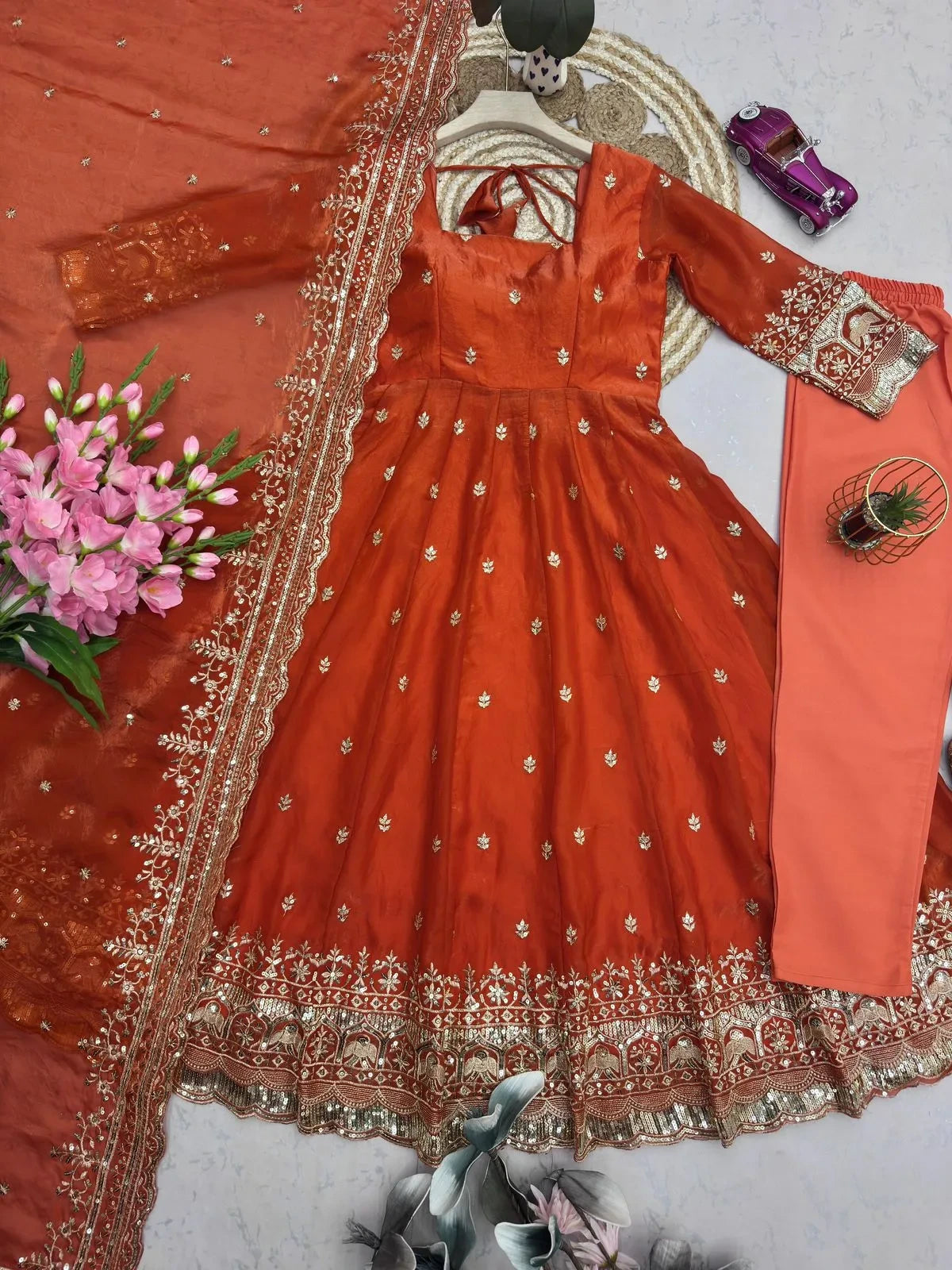 ❤️Designer Fendy Silk Embroidery Party Wear Gown Set💕 9