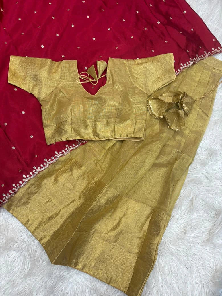 Golden Kanchipuram Half Saree 6