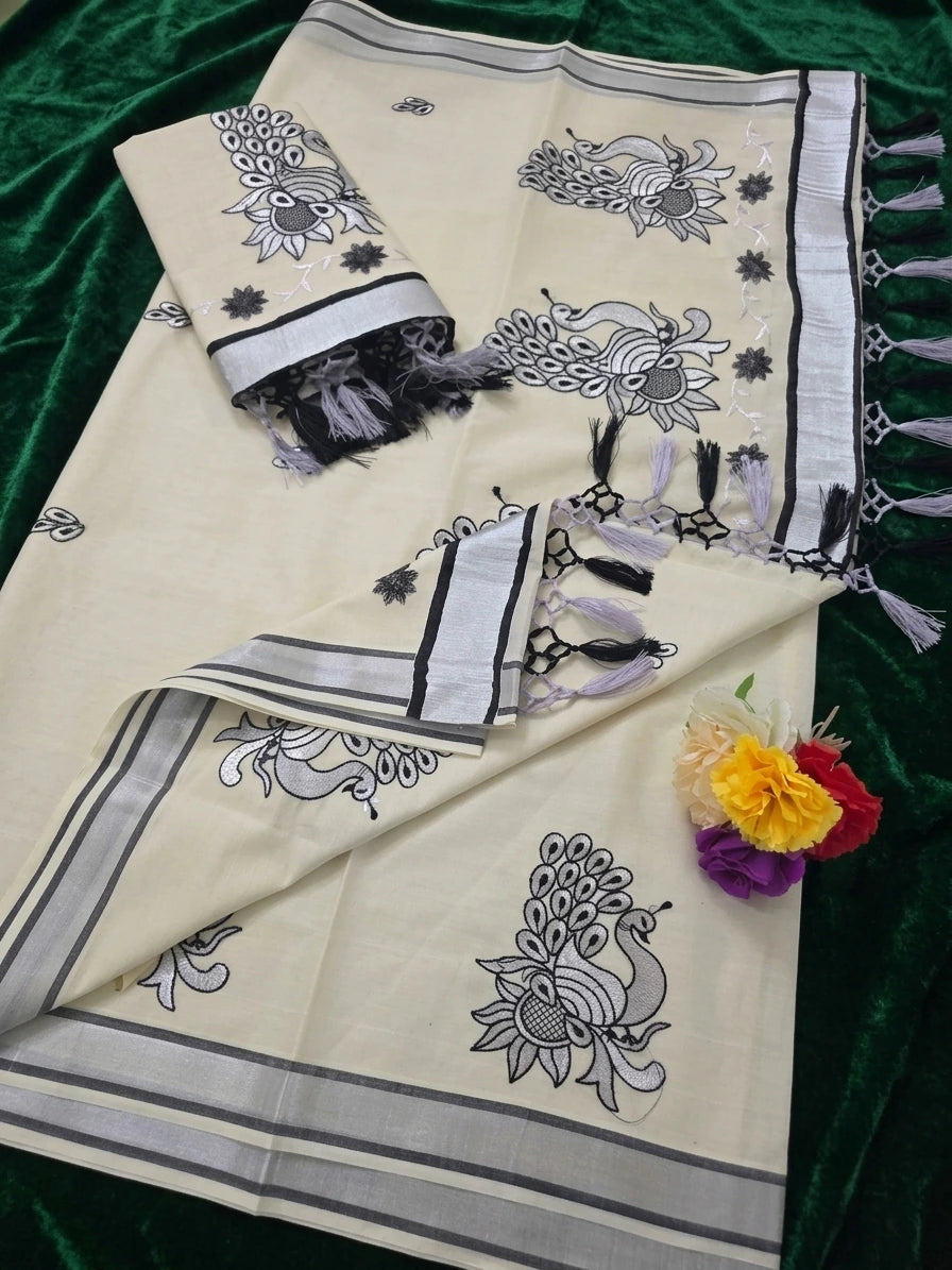 Cotton Embroidered Saree with Blouse 3