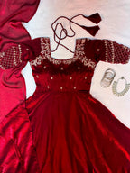 👑💗Luxurious Premium Fendy Satin Embroidery Work Gown With Dupatta👑💗 8