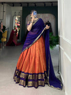 South-Style Kanchipuram Silk Lehenga Choli with Zari Weaving 9