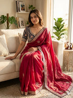 Satin Embroidered Saree with Blouse 1