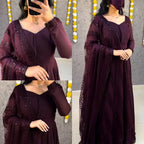 💜💜Premium Faux Georgette Gown With Embroidery Dupatta😍😍 9