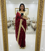 🤩💗Insta Viral Space Silk Saree Multi Sequence Full Worked With Contrast Blouse💗🤩 7
