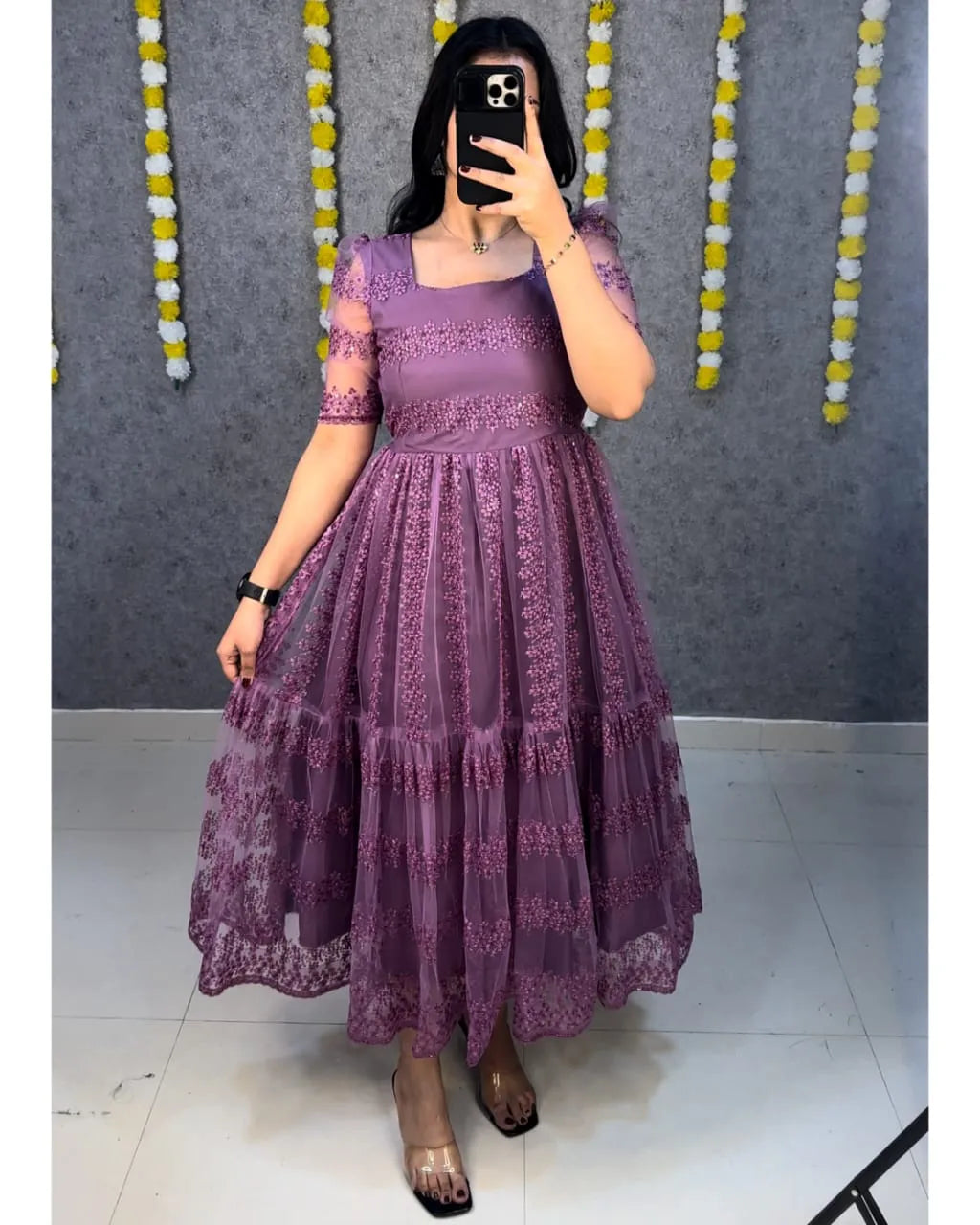 😍Beautiful Elegant Flower Embroidery Sequence Work Frocks😍 4