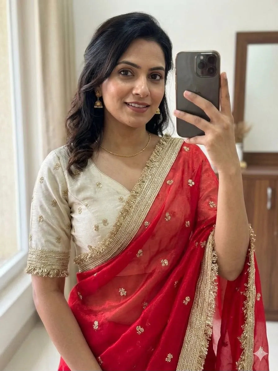 🤩💗Insta Viral Space Silk Saree Multi Sequence Full Worked With Contrast Blouse💗🤩 1