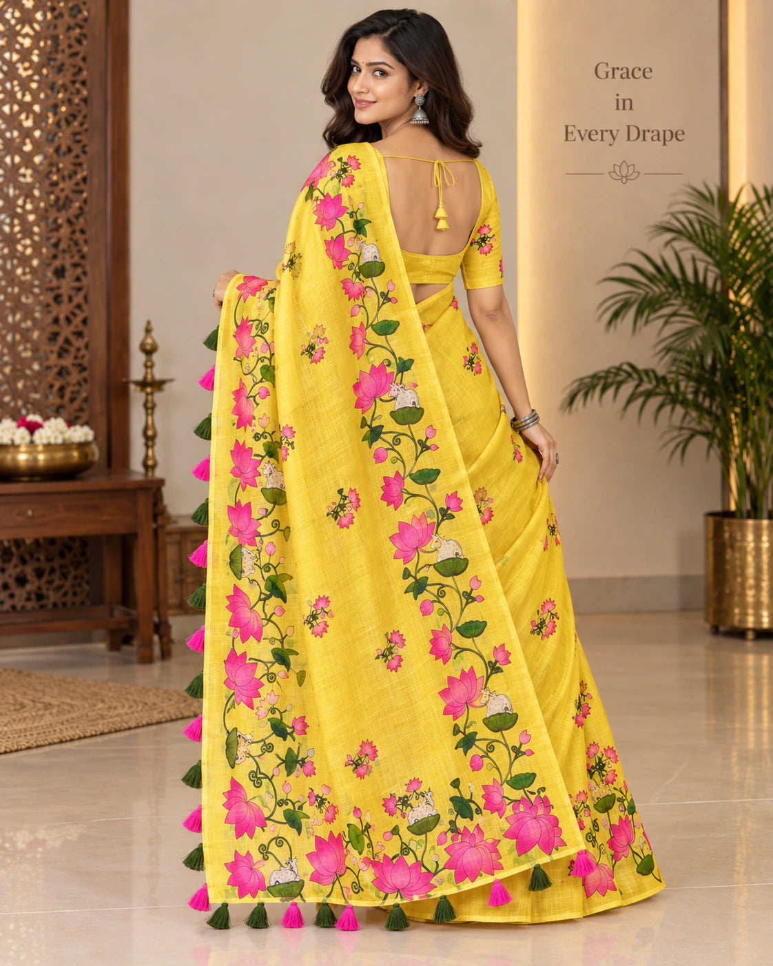 Linen Printed Saree with Blouse 7