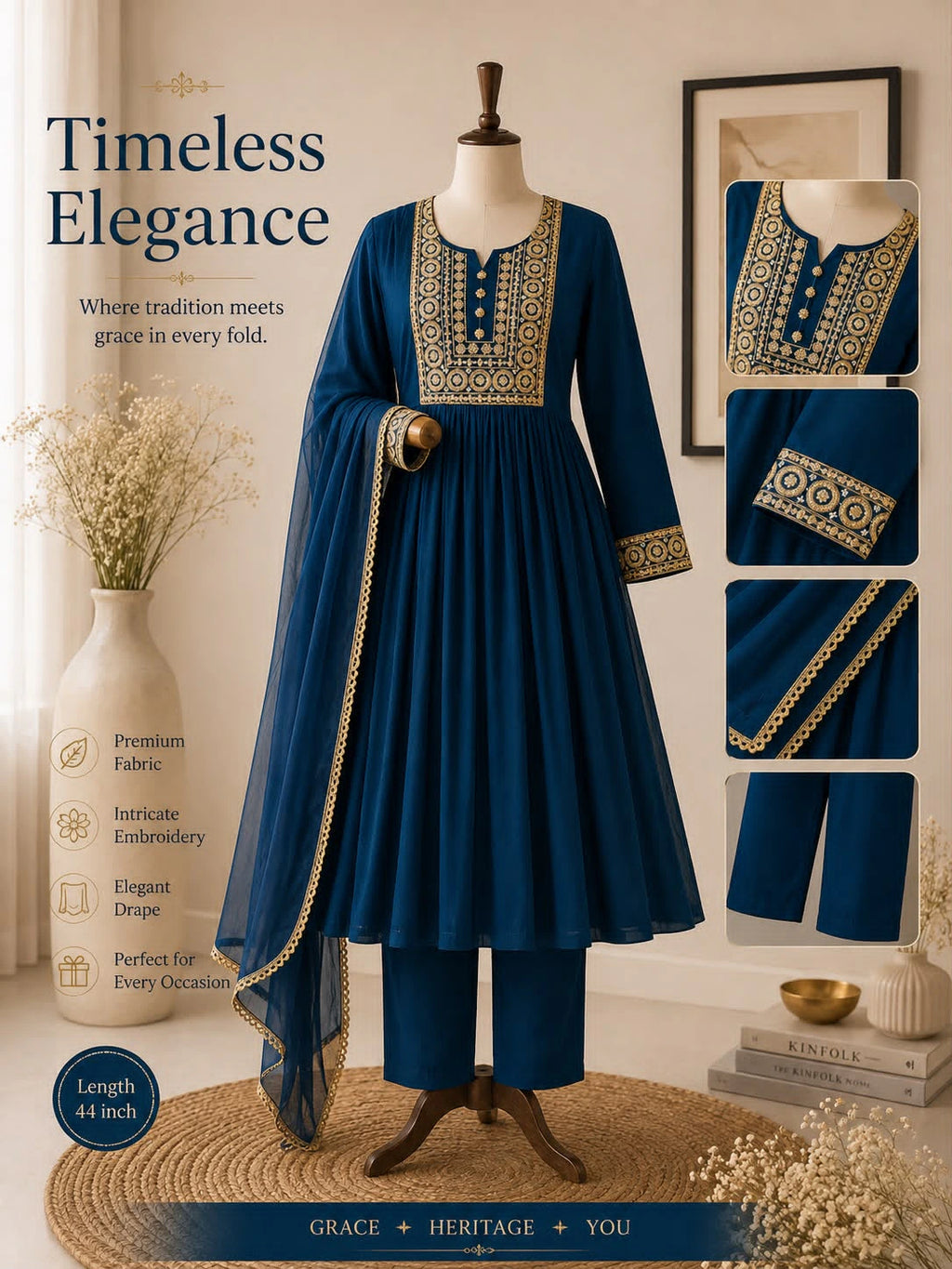 Mehrab Designer Anarkali Suit Set with Gold Embroidery 4