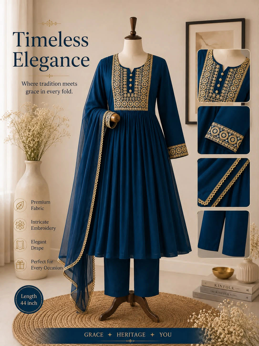Mehrab Designer Anarkali Suit Set with Gold Embroidery 4