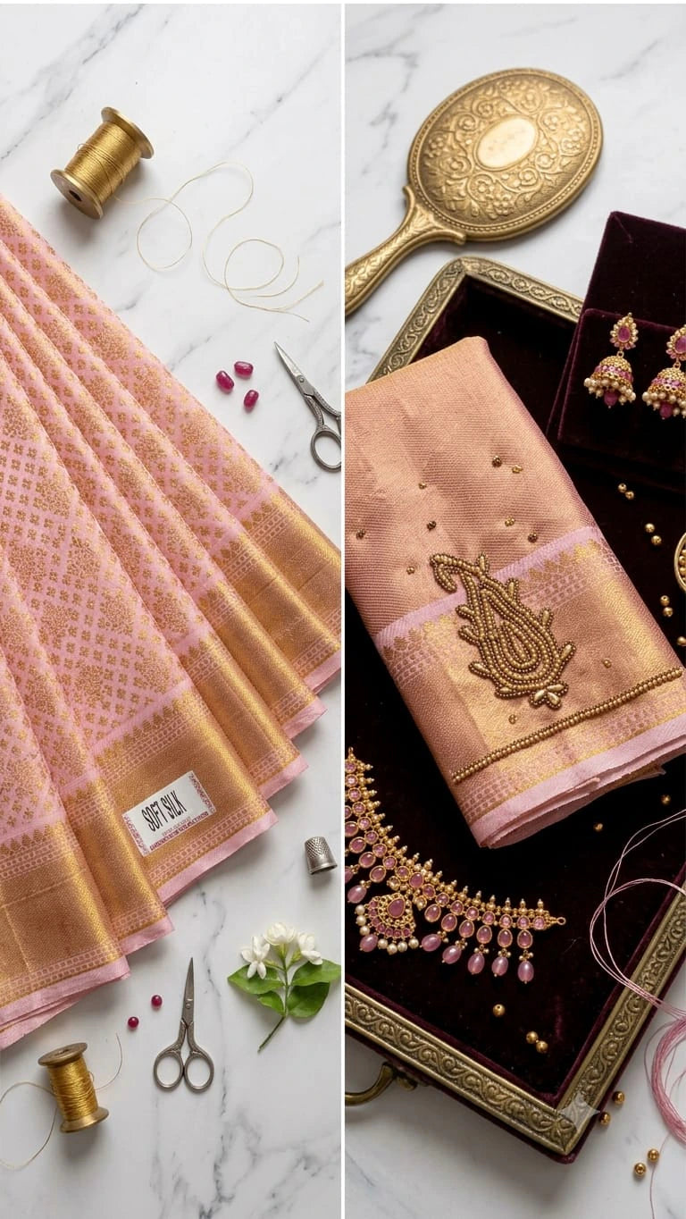 Soft Silk Saree with Aari Work Blouse 1