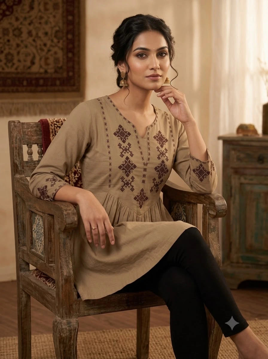 Designer Rayon Tunic with Cross-stitch Embroidery 5