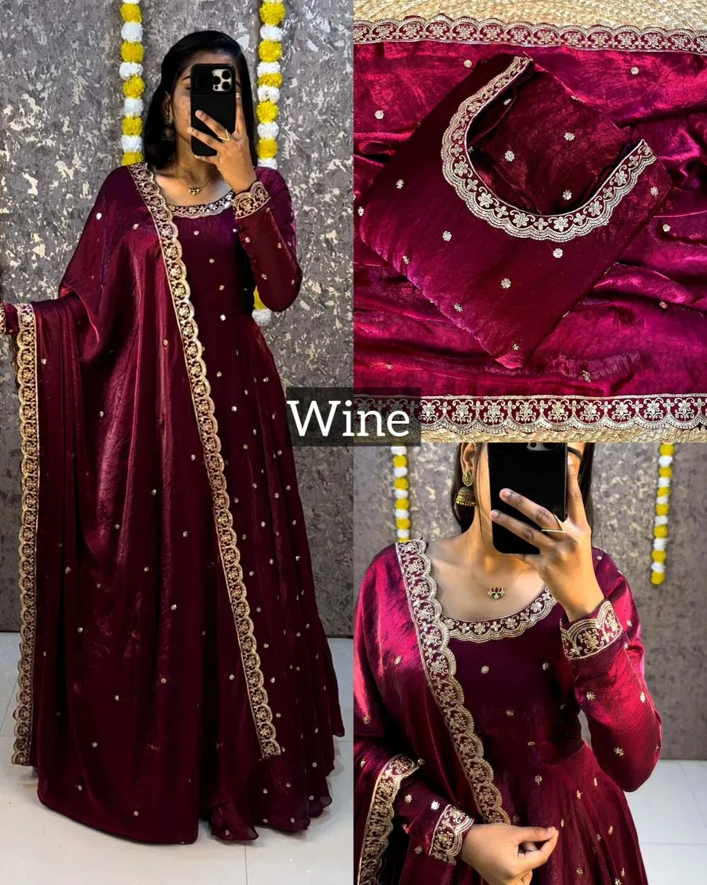 ❤️❤️Trending Space Silk Rich sequence embroidery Gown With Dupatta 💜💜 1