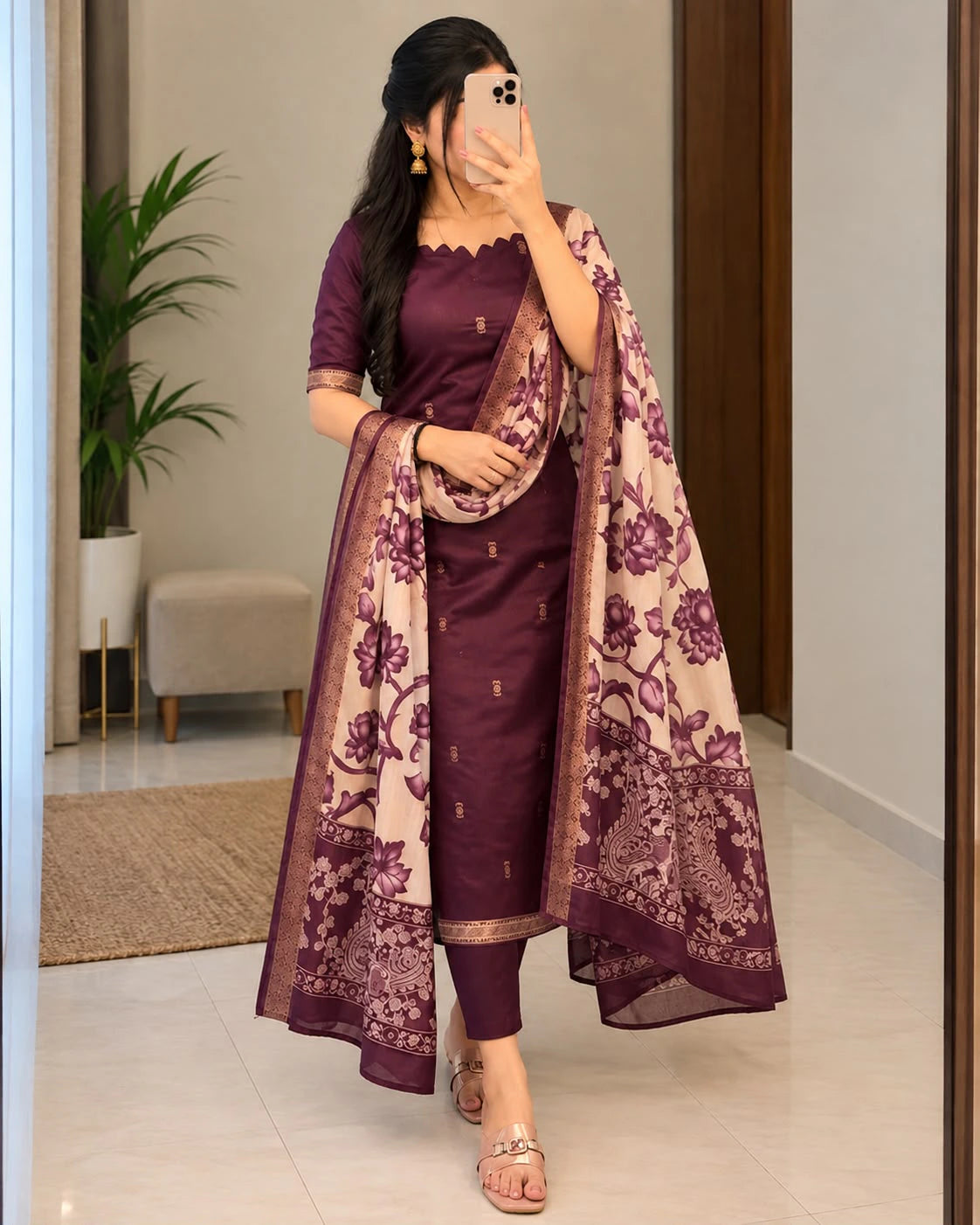Cotton Top with Chennuri Silk Kalamkari Dupatta 3
