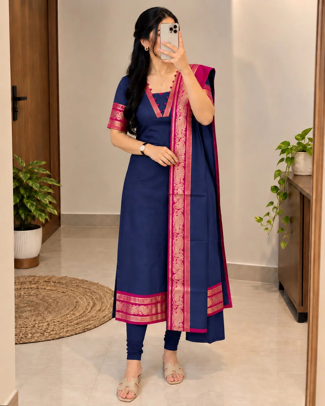 Silk Cotton Kurti Set with Dupatta 6