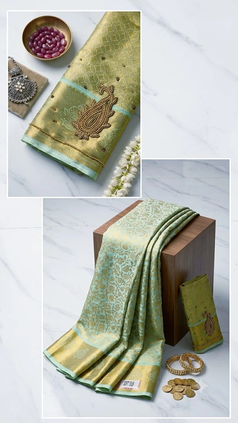 Soft Silk Saree with Aari Work Blouse 4