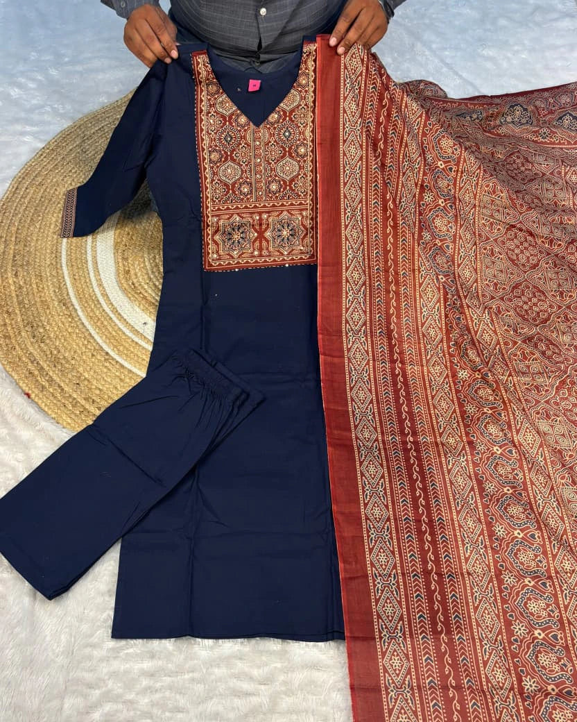 Cotton Ajrakh Print Kurta Set 4