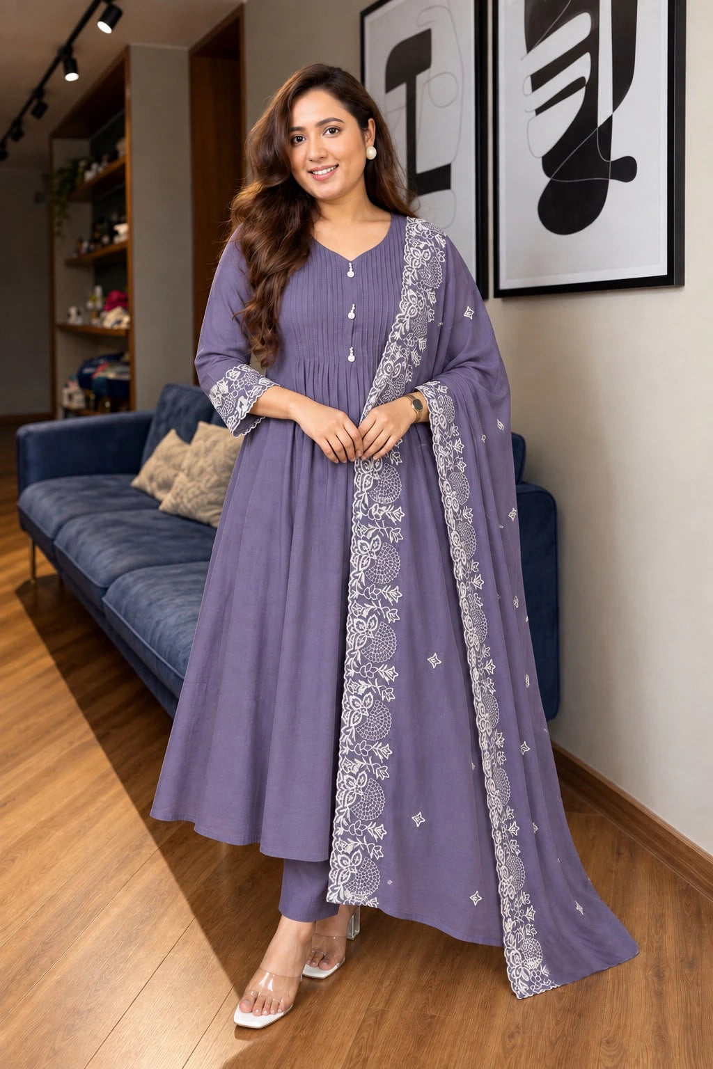 Mul Chanderi Anarkali Suit Set 1