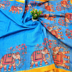 Soft Cotton Linen Saree with Elephant Print 9