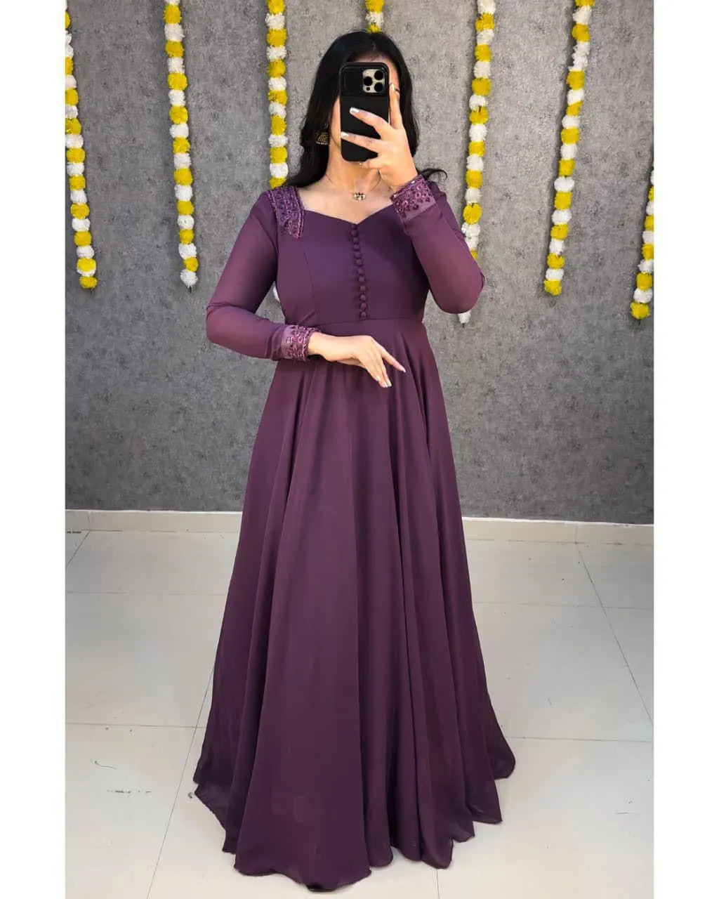 💜💜Premium Faux Georgette Gown With Embroidery Dupatta😍😍 8