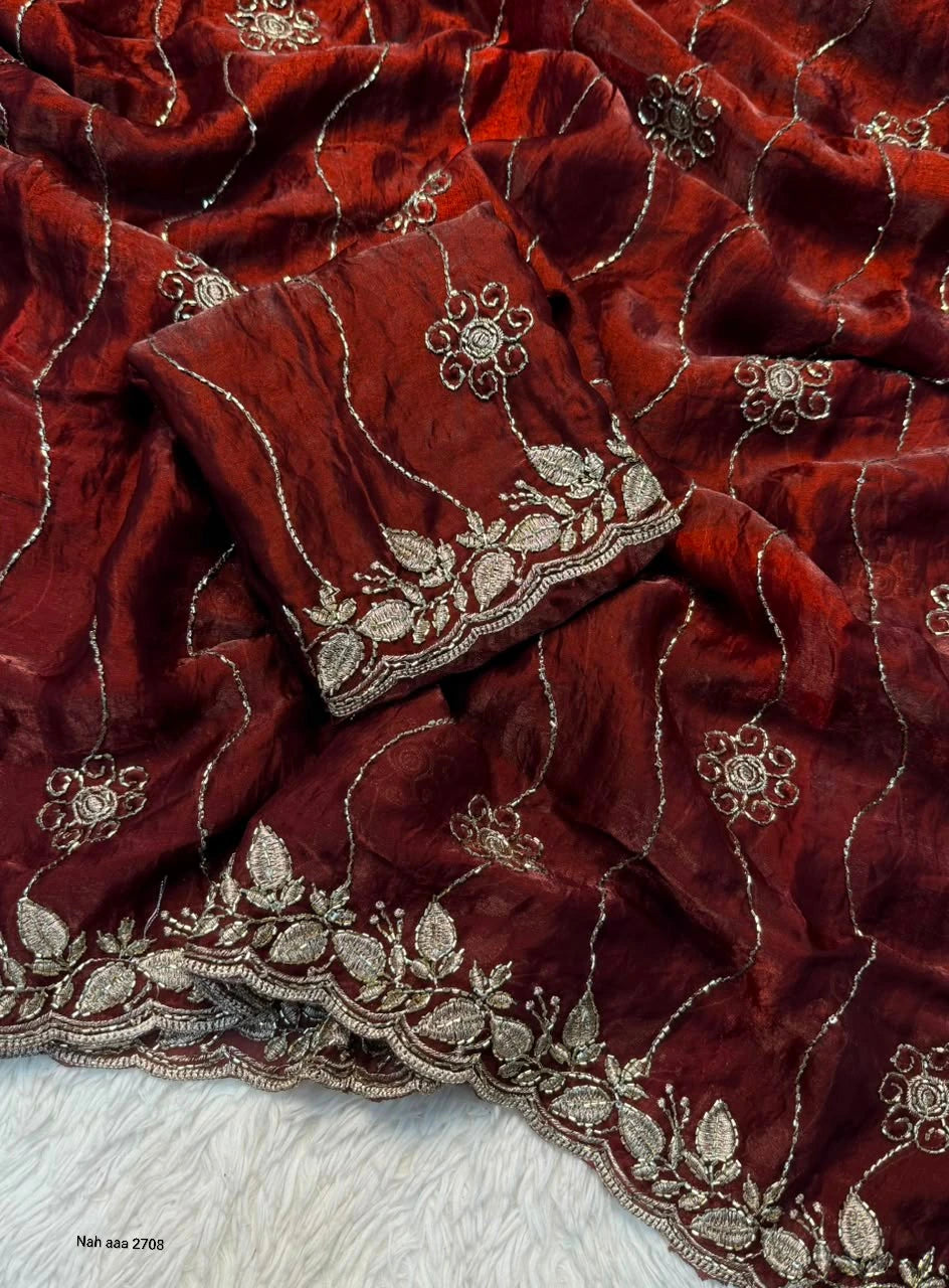 Fancy Space Silk Saree with Sequin Embroidery & C Pallu 8