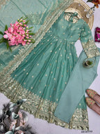 ❤️Designer Fendy Silk Embroidery Party Wear Gown Set💕 6