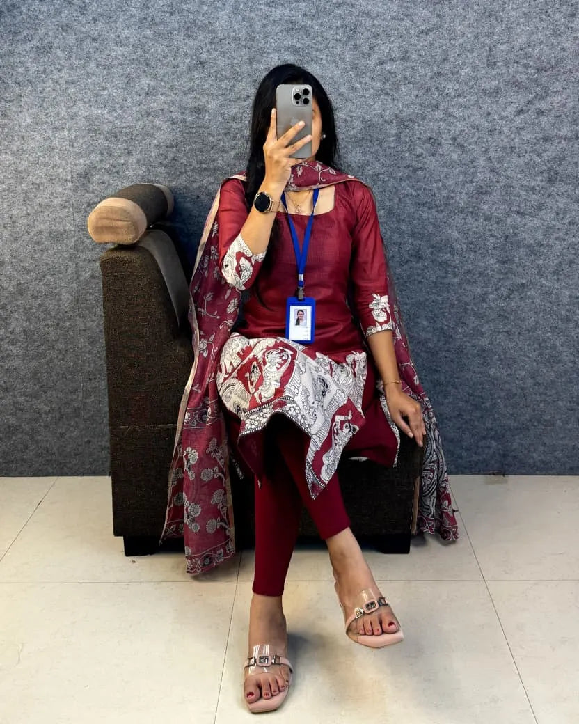 🍁🌸Viral Kalamkari khalahasti  kota chex kurti with kalamkari dupatta🌸🍁 6
