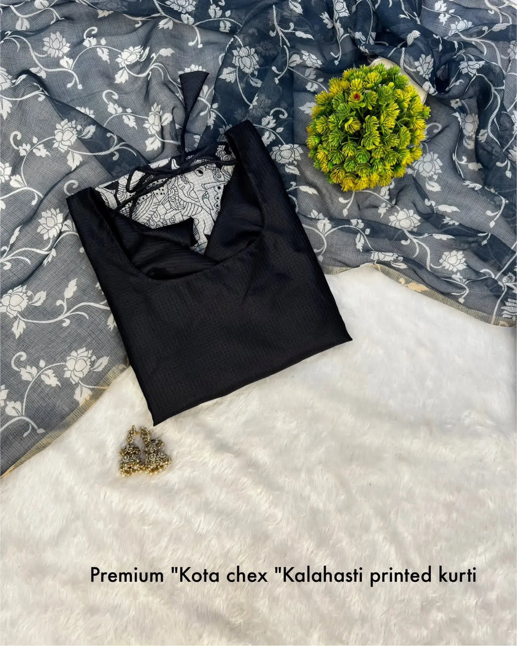 🍁🌸Viral Kalamkari khalahasti  kota chex kurti with kalamkari dupatta🌸🍁 7