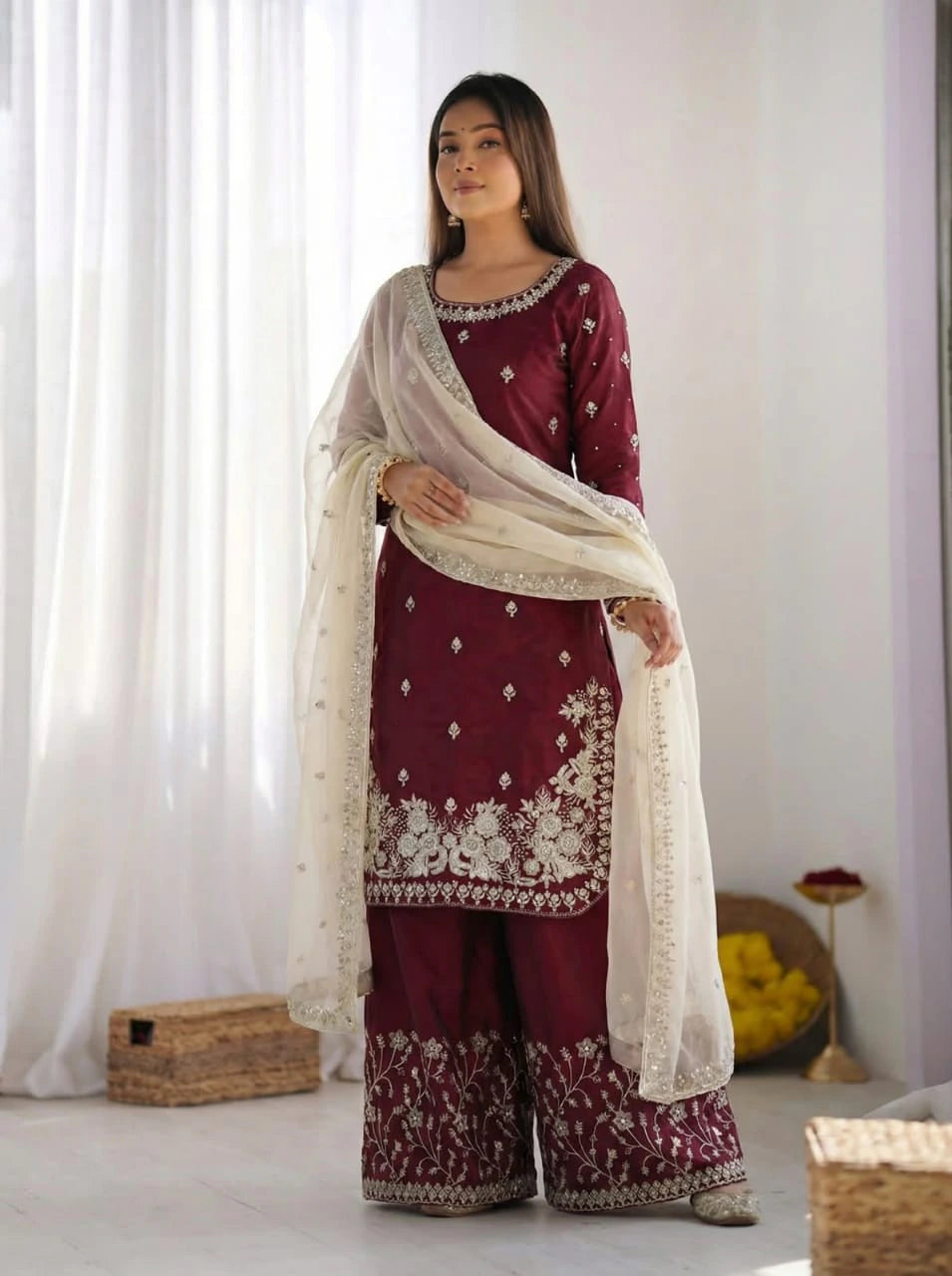 Silk Embroidered Kurta Set 1