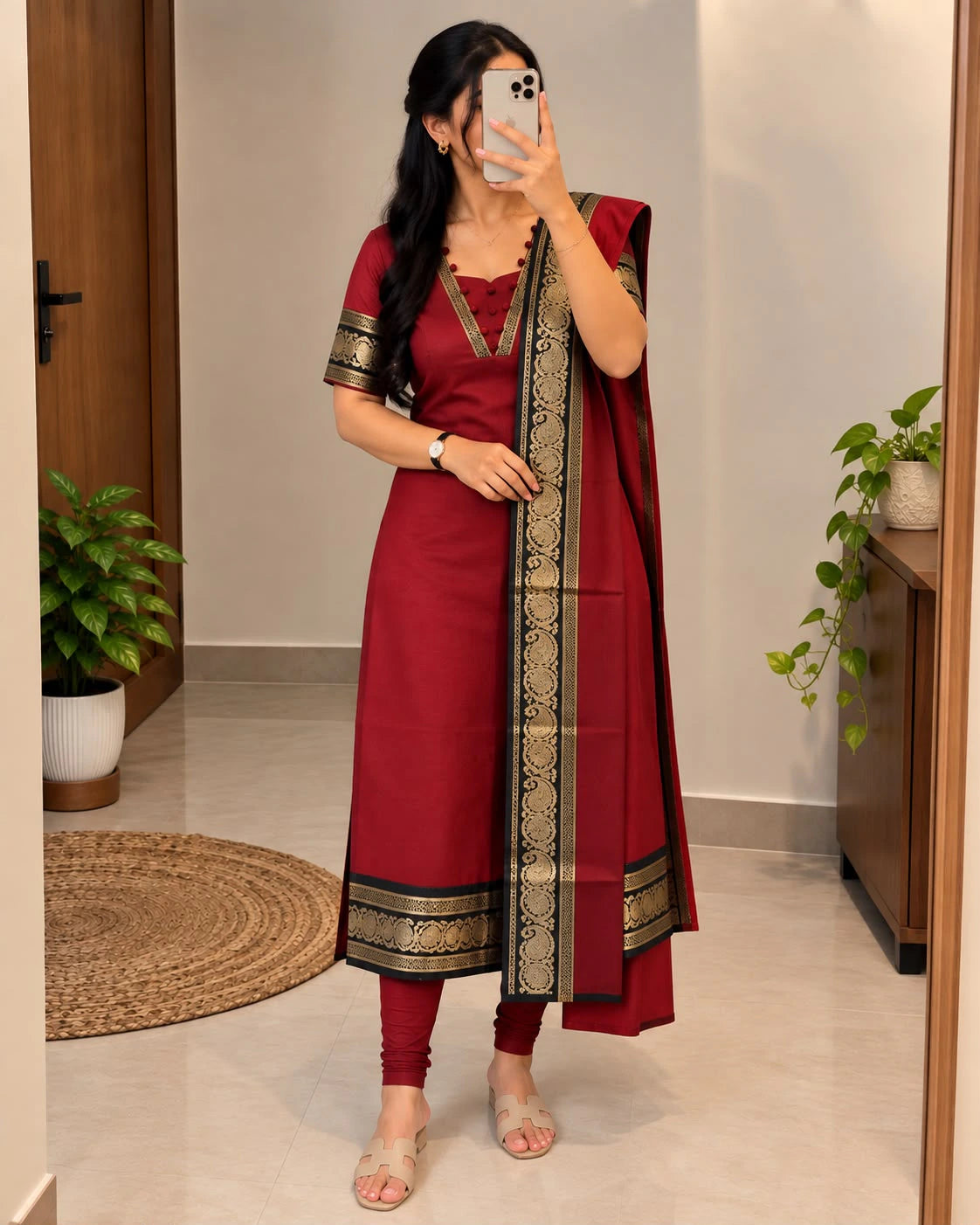 Silk Cotton Kurti Set with Dupatta 1