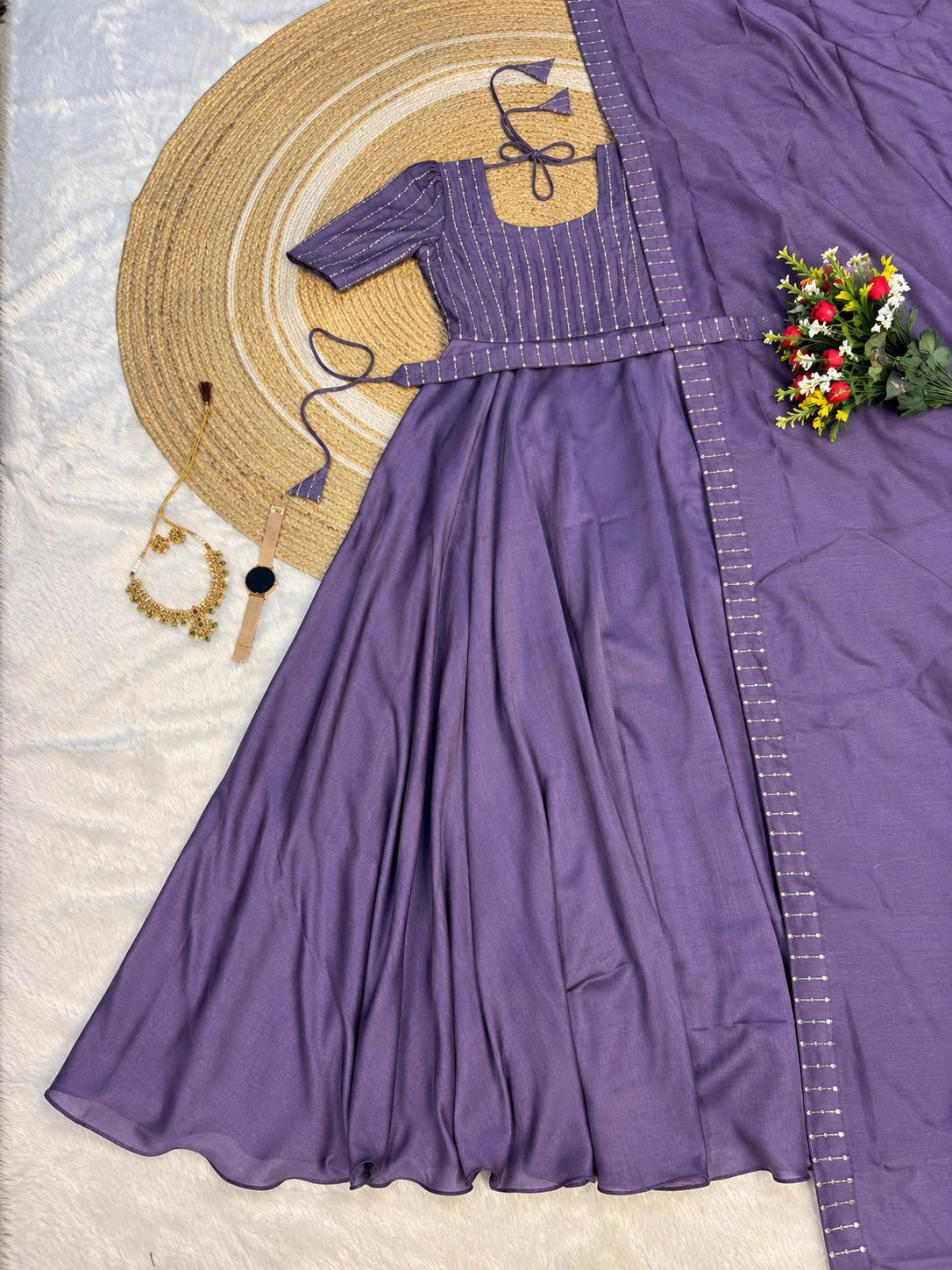 Vichitra Silk Party Gown Set 4