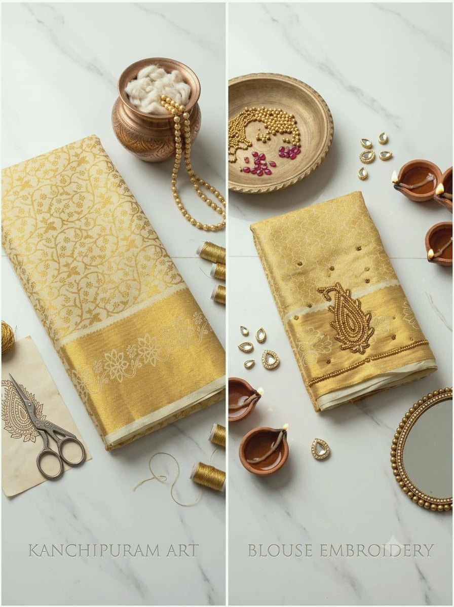 Soft Silk Saree with Aari Work Blouse 7
