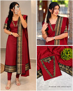 Silk Cotton Kurti Set with Dupatta 3