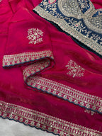 Satin Embroidered Saree with Blouse 3