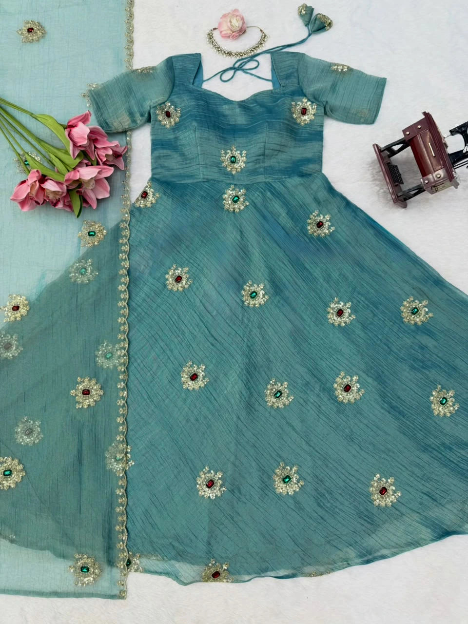 Salsa Silk Gown with Pant Set & Dupatta 7