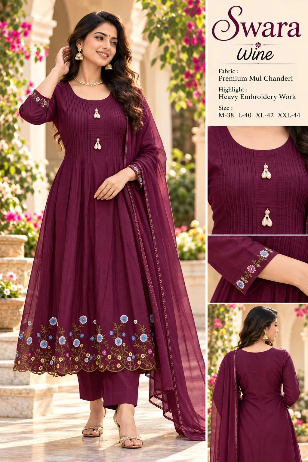 Mul Chanderi Kurta Set with Dupatta 5