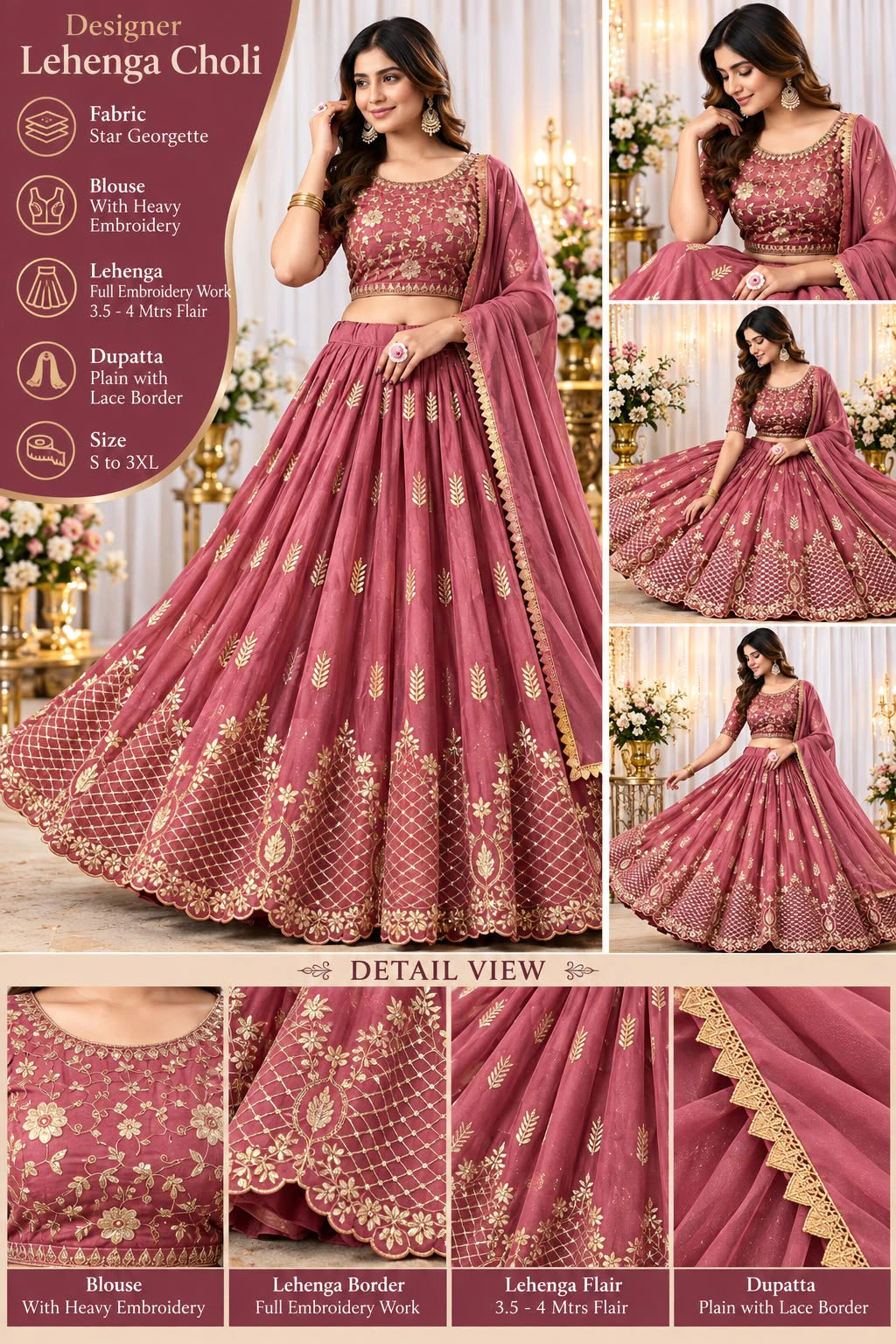 Georgette Embroidered Lehenga Choli Set 5