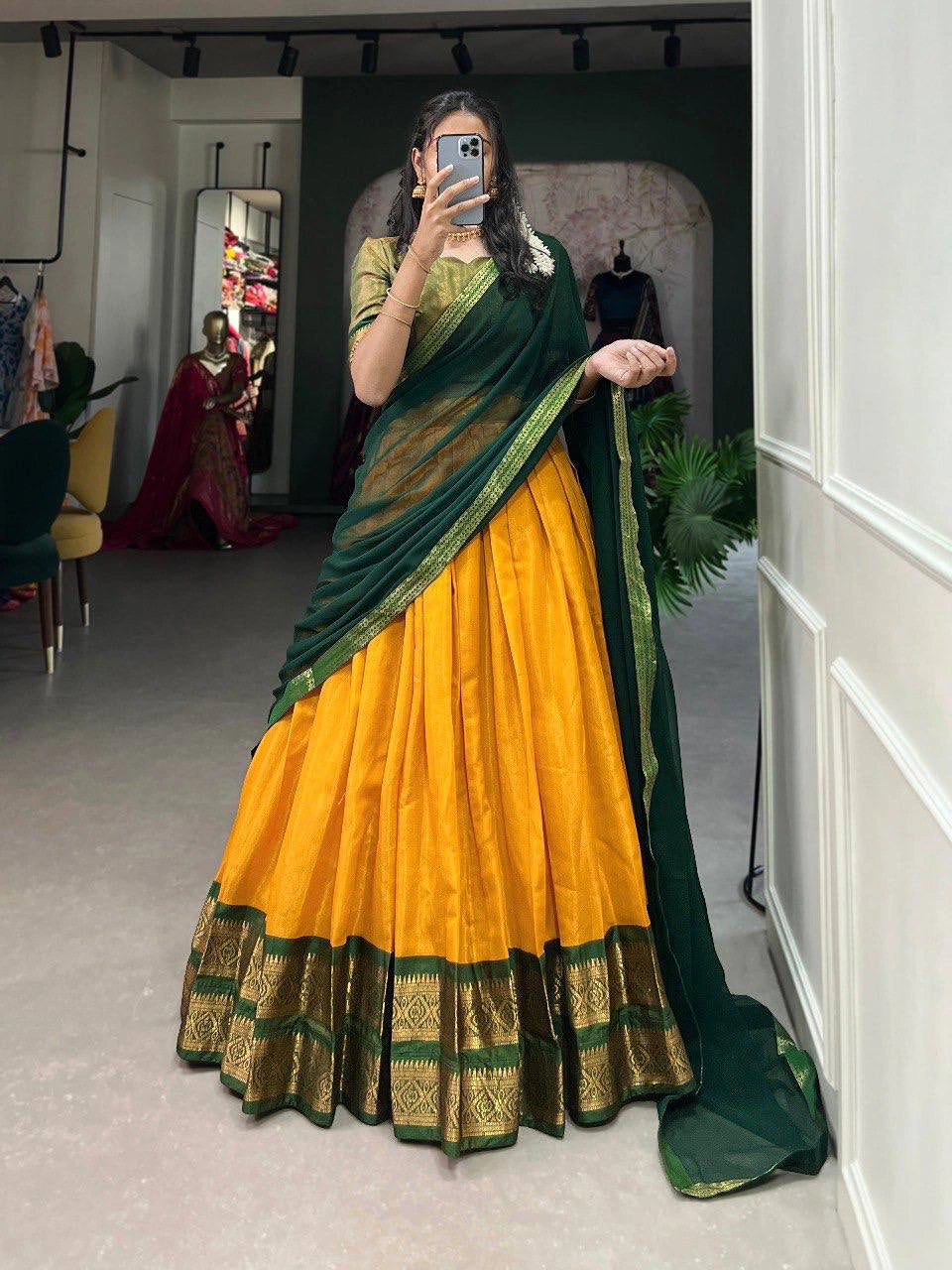 South-Style Kanchipuram Silk Lehenga Choli with Zari Weaving 4