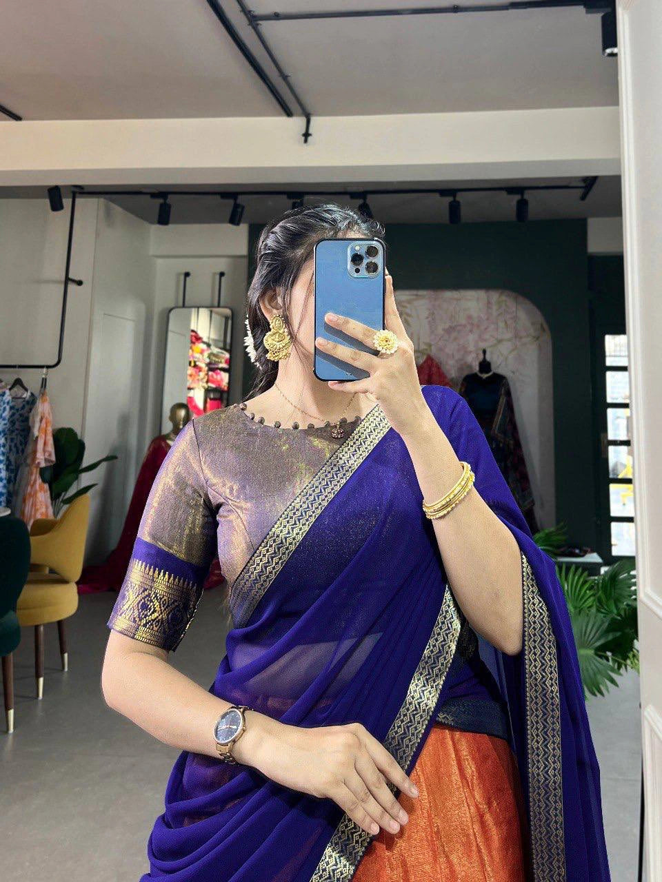 South-Style Kanchipuram Silk Lehenga Choli with Zari Weaving 10