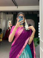 South-Style Kanchipuram Silk Lehenga Choli with Zari Weaving 6
