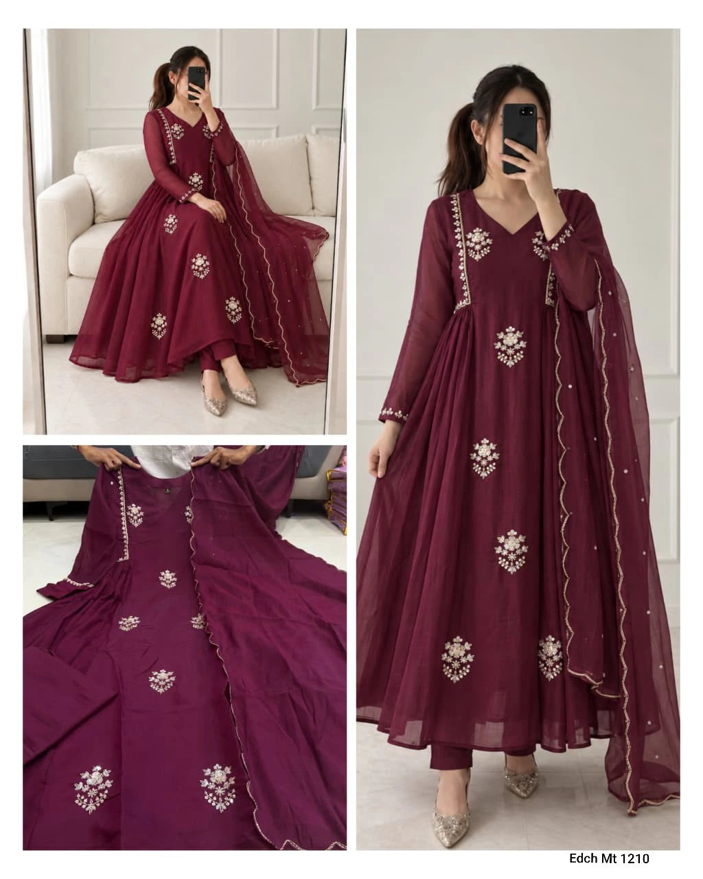 Mul Chanderi Anarkali Kurti Set 1