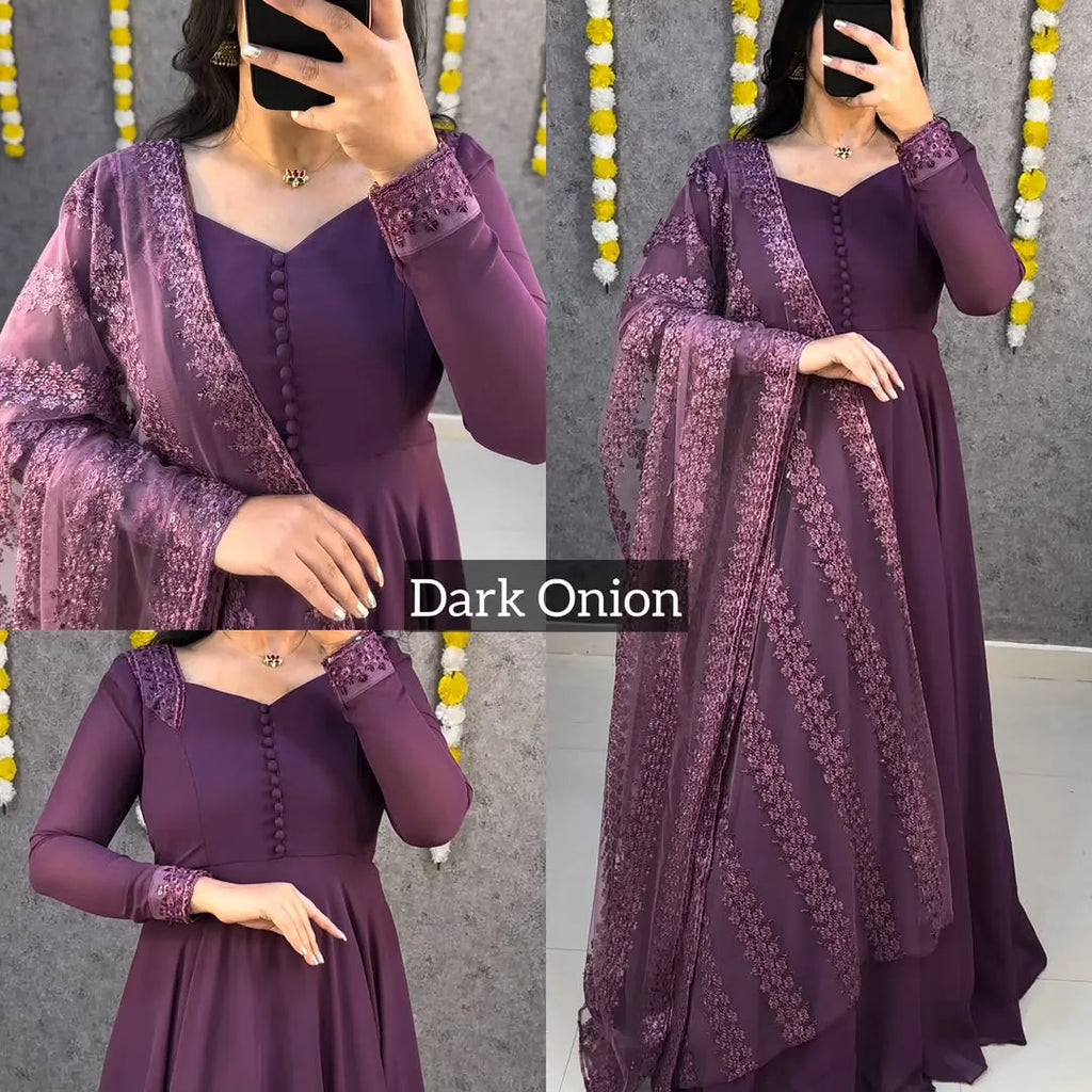 💜💜Premium Faux Georgette Gown With Embroidery Dupatta😍😍 5