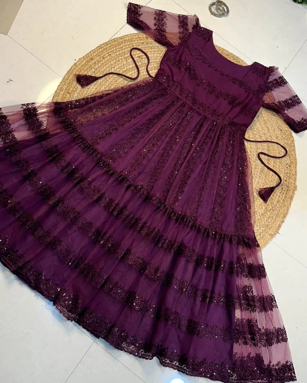 😍Beautiful Elegant Flower Embroidery Sequence Work Frocks😍 6