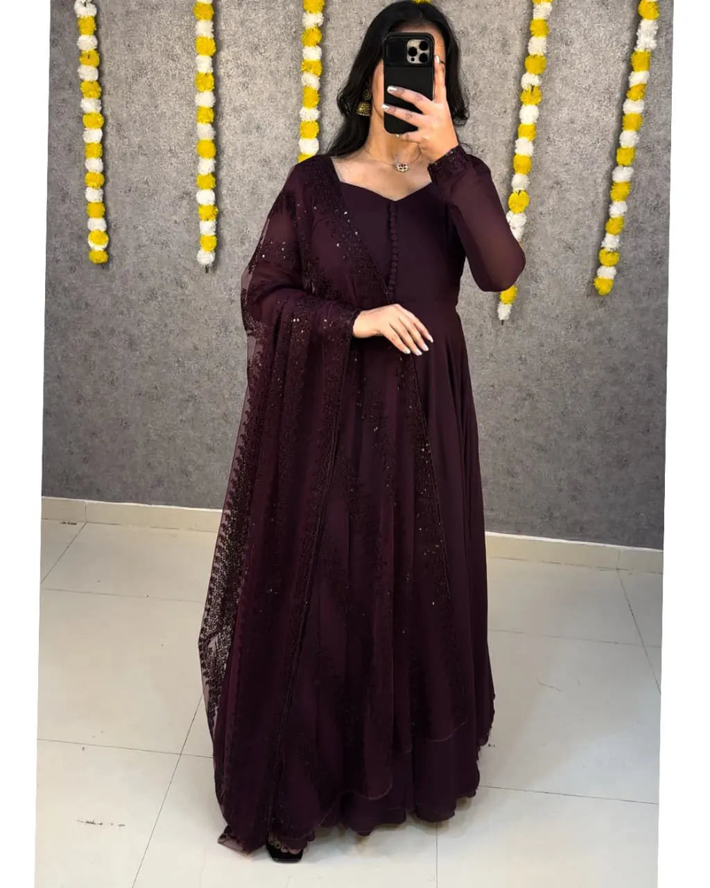 💜💜Premium Faux Georgette Gown With Embroidery Dupatta😍😍 10